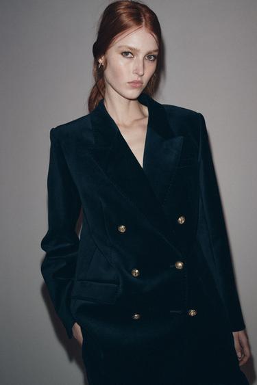 Zara ZW COLLECTION LIMITED EDITION VELVET BLAZER - Blue