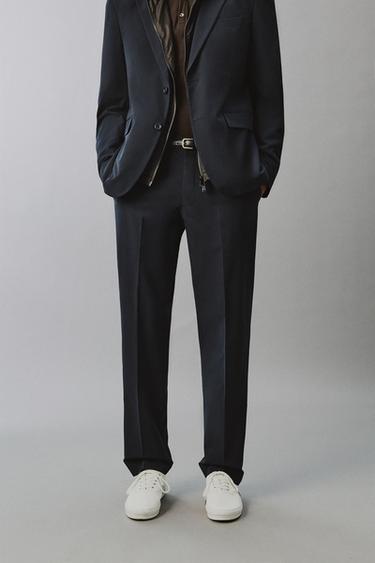 NON-IRON TECHNICAL SUIT TROUSERS - Navy blue by Zara