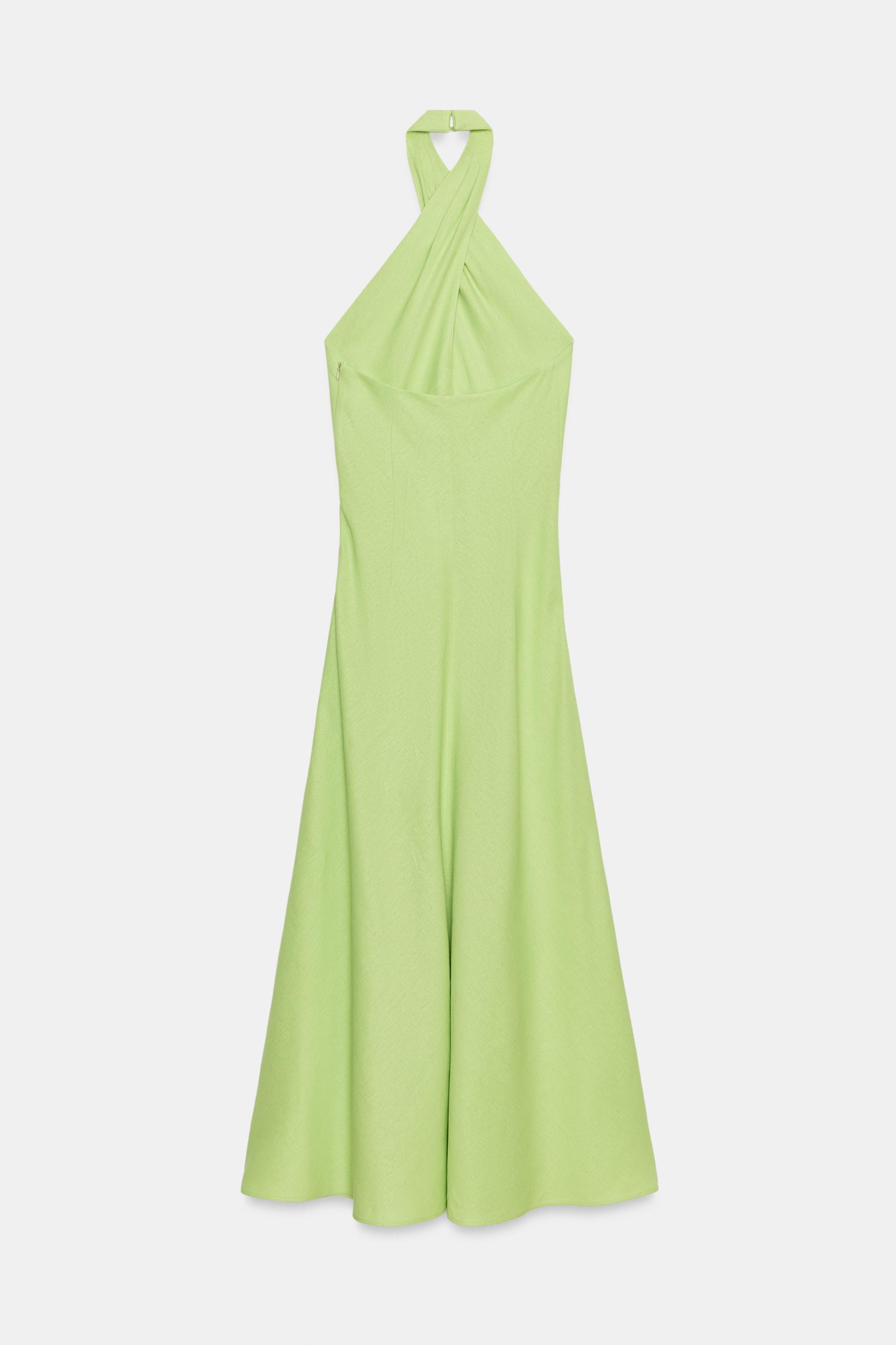 Женские платья Zara LINEN MIDI HALTER DRESS — фото 5