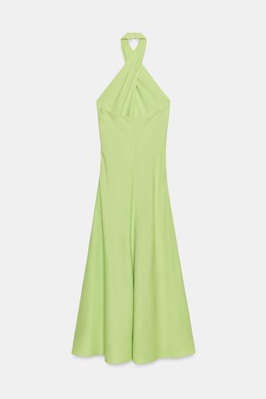 ROBE MI-LONGUE HALTER EN LIN - Citron vert de Zara - Image 4