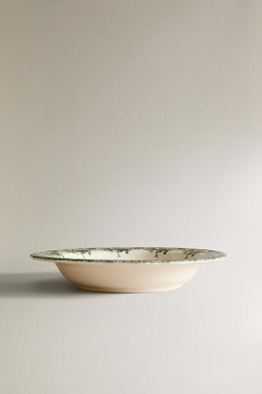 PRATO FUNDO DE CERÂMICA COM ESTAMPA FLORAL - Verde-oliva-escuro da Zara