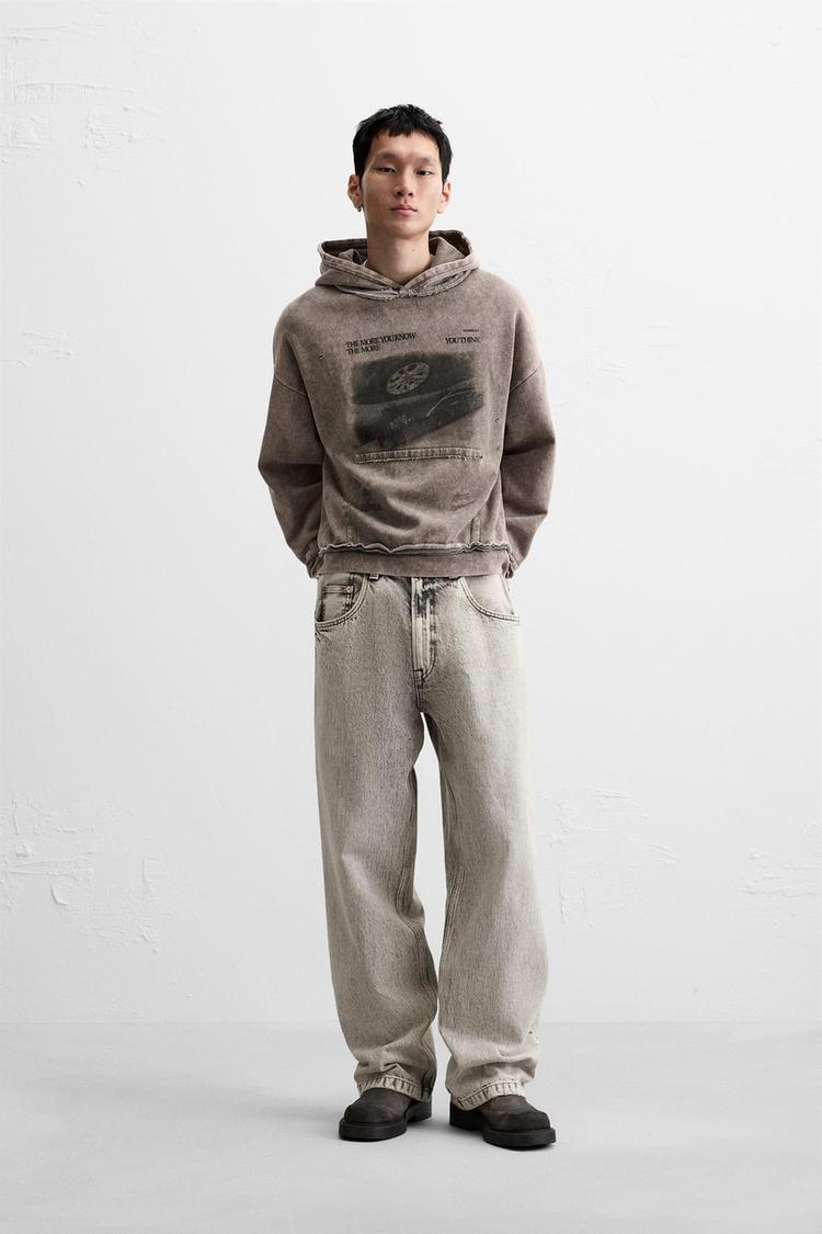 Hooded Long Sleeved Contrast Short Cropped Sweatshirt