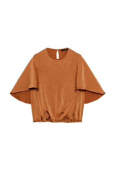 CAMISA FLUIDA MANGA VOLANTE - Naranja quemado de Zara