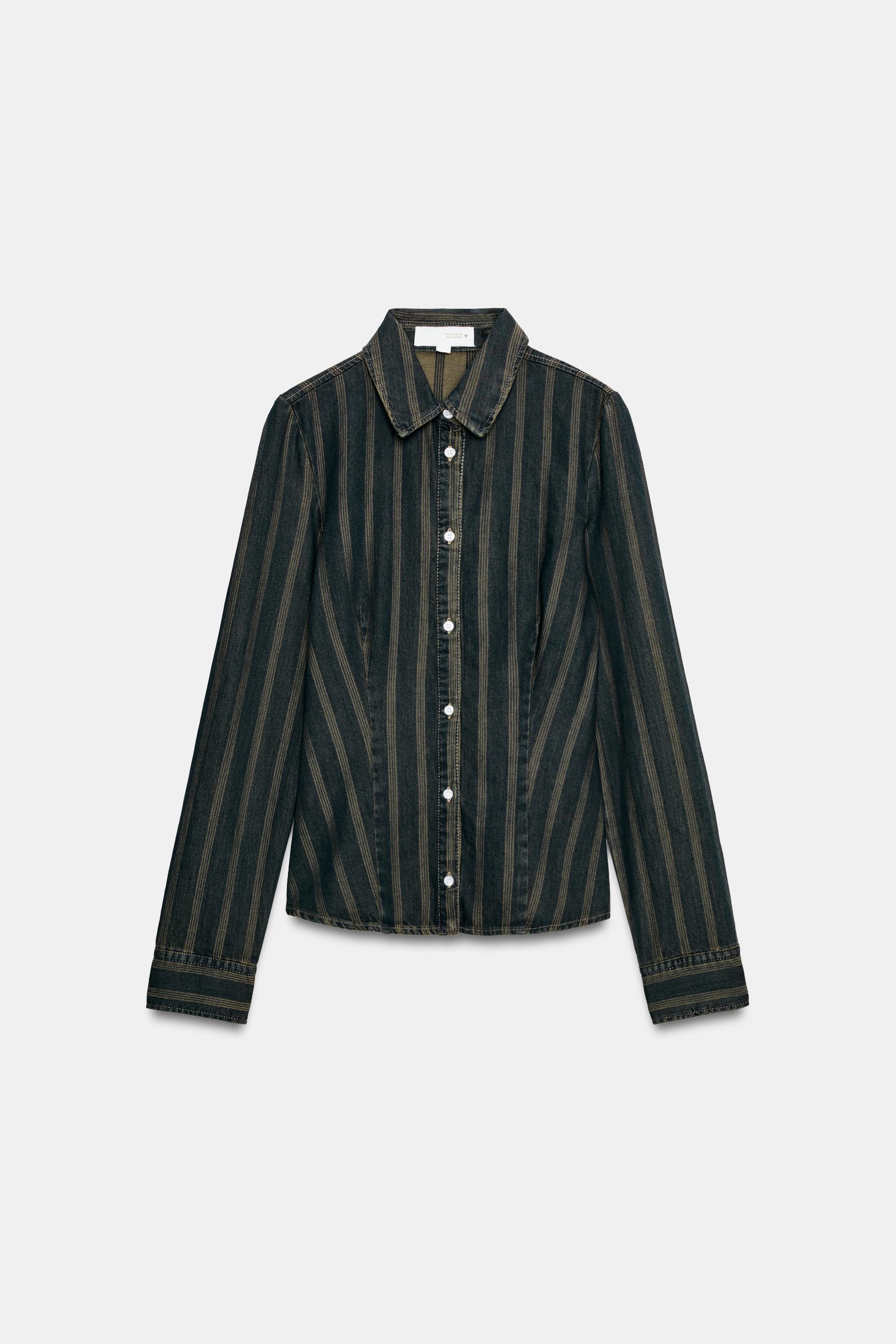 Zara TRF ÇİZGİLİ DENIM GÖMLEK görsel 5