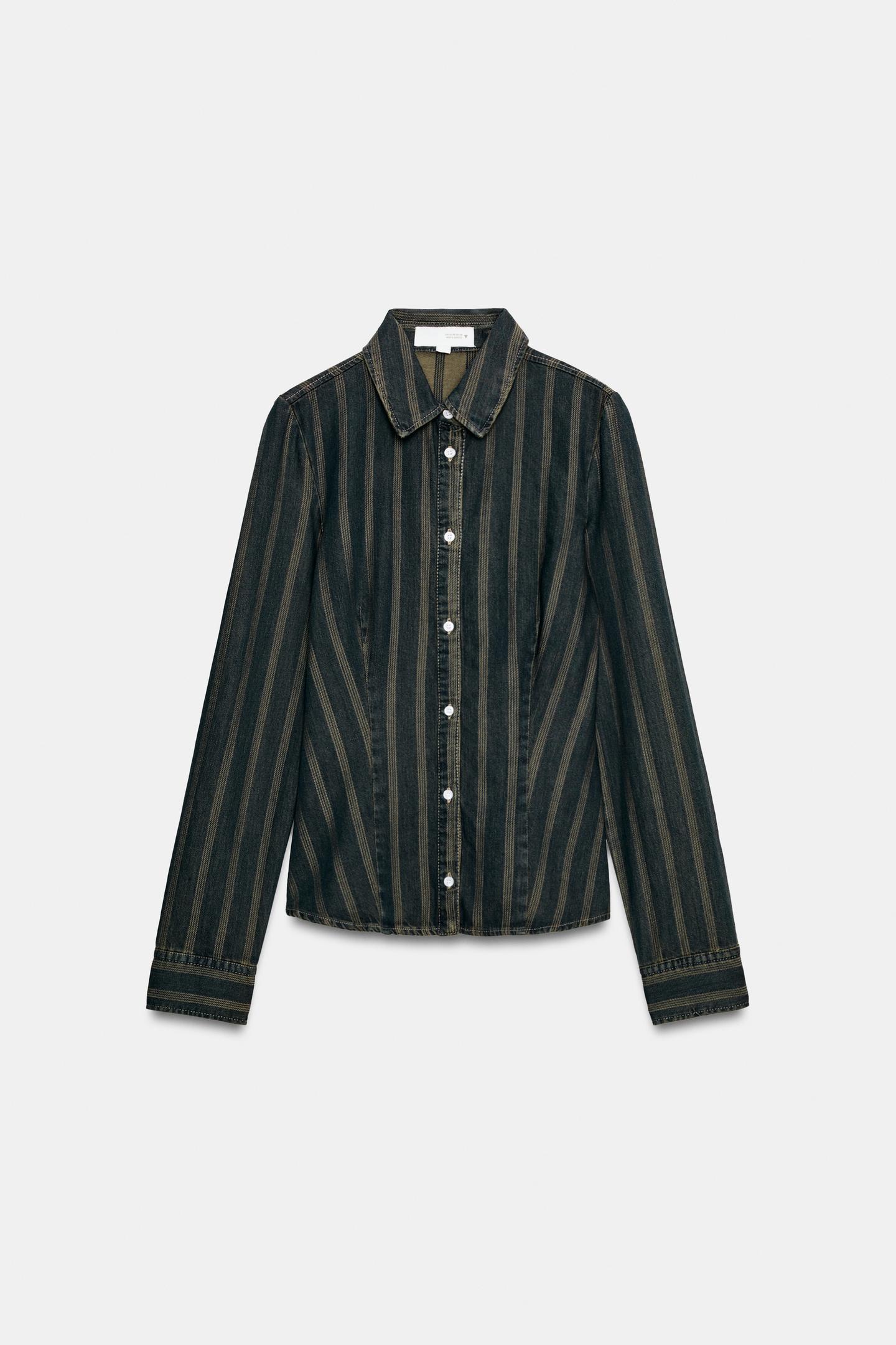 Женская рубашка Zara Trf Denim Striped, цвет: Тёмно-синий — фото 5