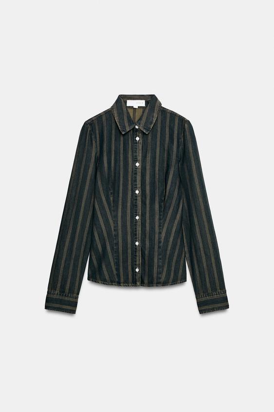 chemise rayures denim trf - Bleu marine de Zara - Image 4