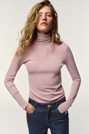 Zara BASIC HIGH NECK KNIT SWEATER - Dusty pink
