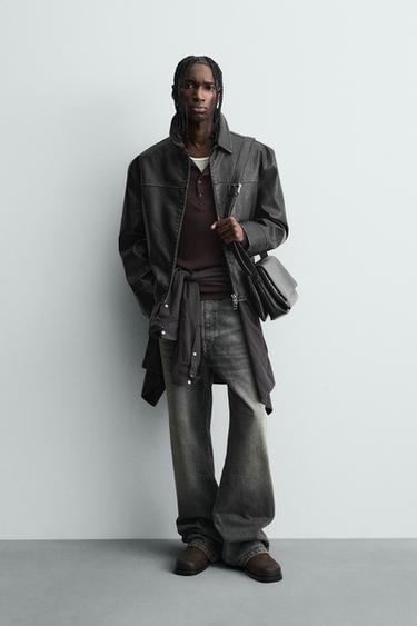 WASHED LEATHER EFFECT JACKET - Brown by Zara