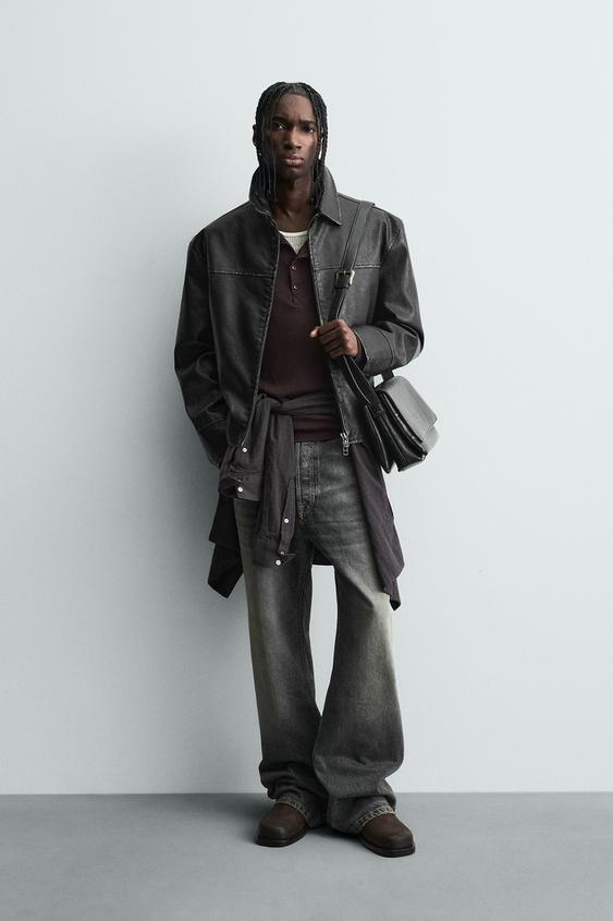 WASHED FAUX LEATHER JACKET