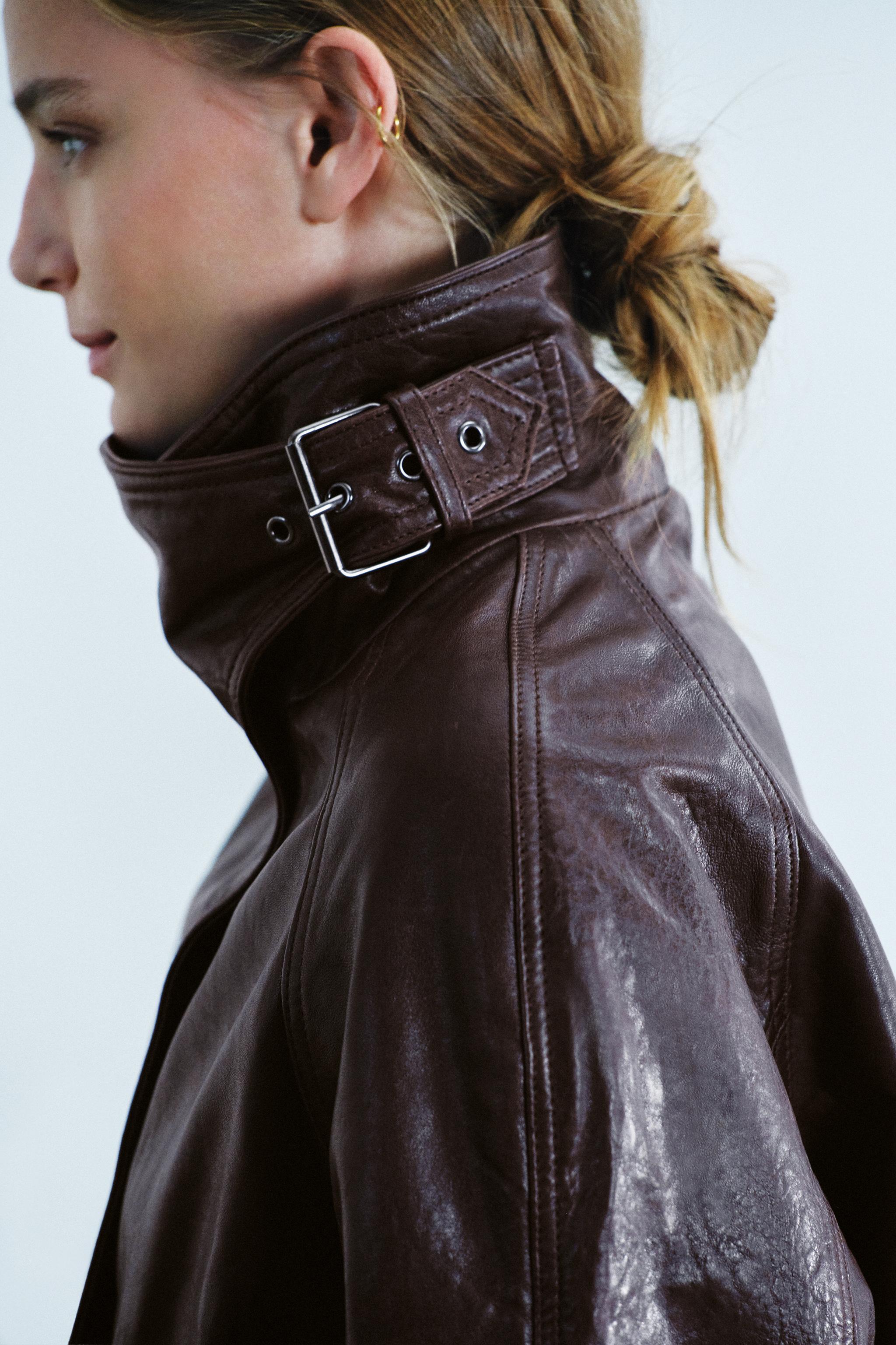 100% LEATHER STAND-COLLAR JACKET ZW COLLECTION