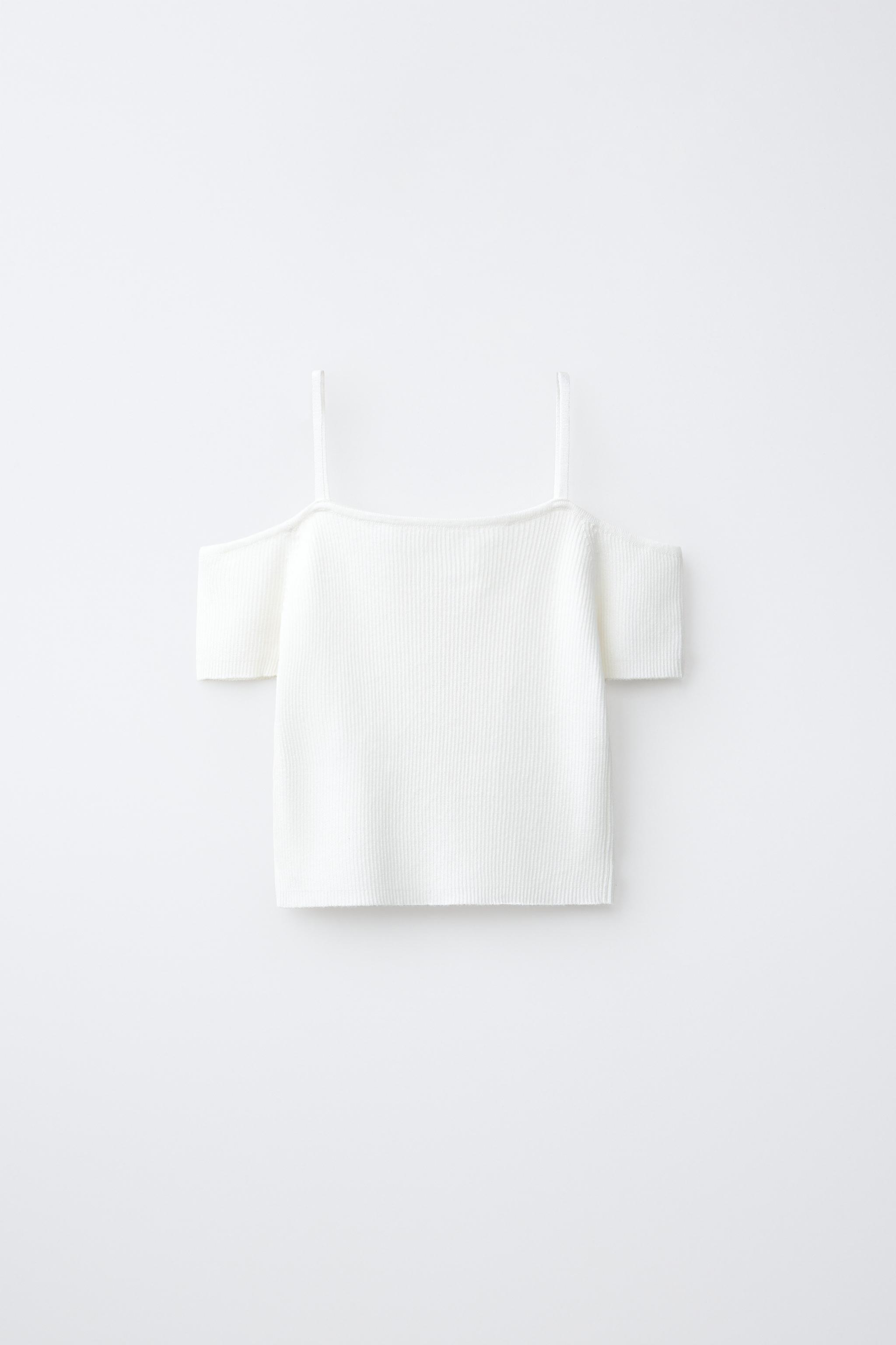 RIB KNIT STRIPED TOP — Oyster-white