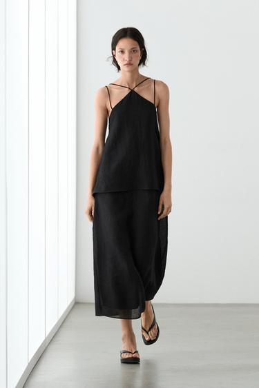 Vestido fluido tirantes 100% lino - Negro de Zara - Imagen 0