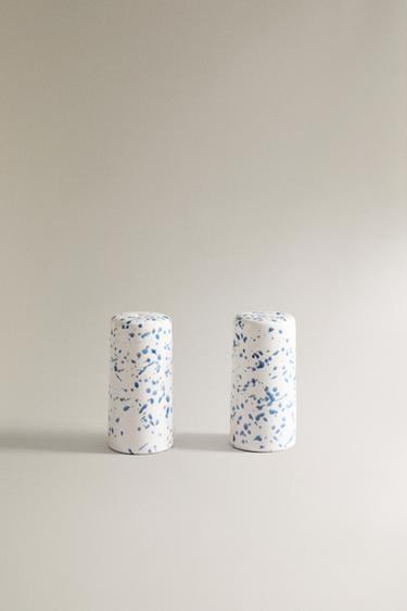 Zara SPLATTERED STONEWARE SALT AND PEPPER SHAKER SET - Blue - Image 0