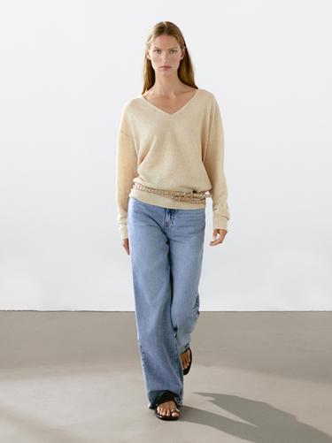 Zara 100% linen V-neck sweater - Sand