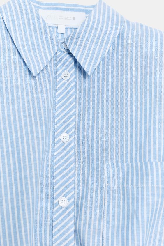 CHEMISE COURTE À RAYURES AVEC ÉPAULETTES - Bleu / Blanc de Zara - Image 7