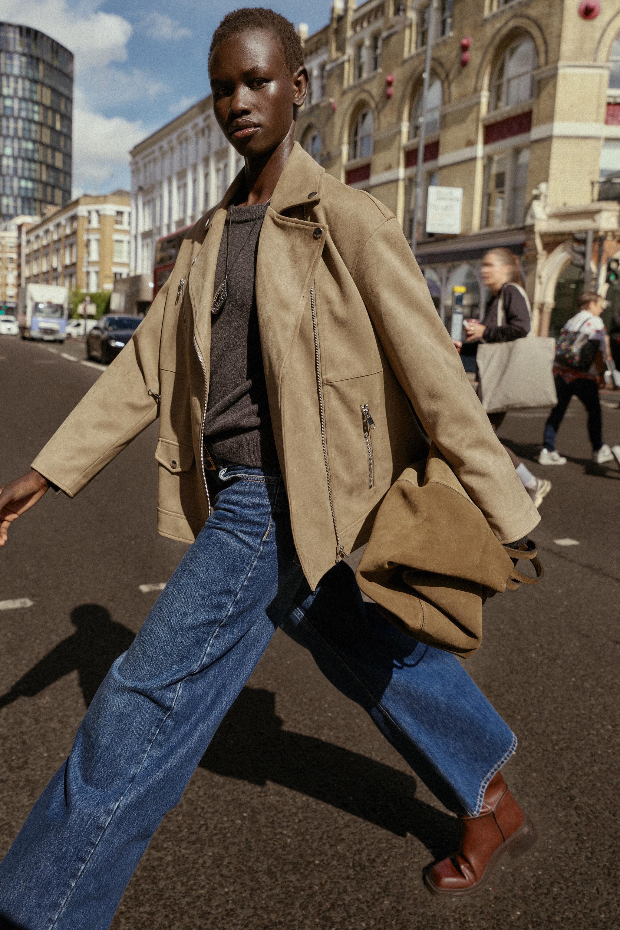 スエード風バイカージャケット - カーキ | ZARA Japan / 日本