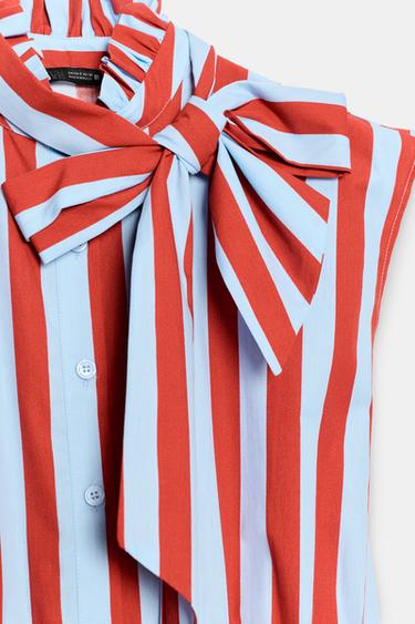 BLOUSE À RAYURES ET NŒUD - Rayure rouge de Zara - Image 8