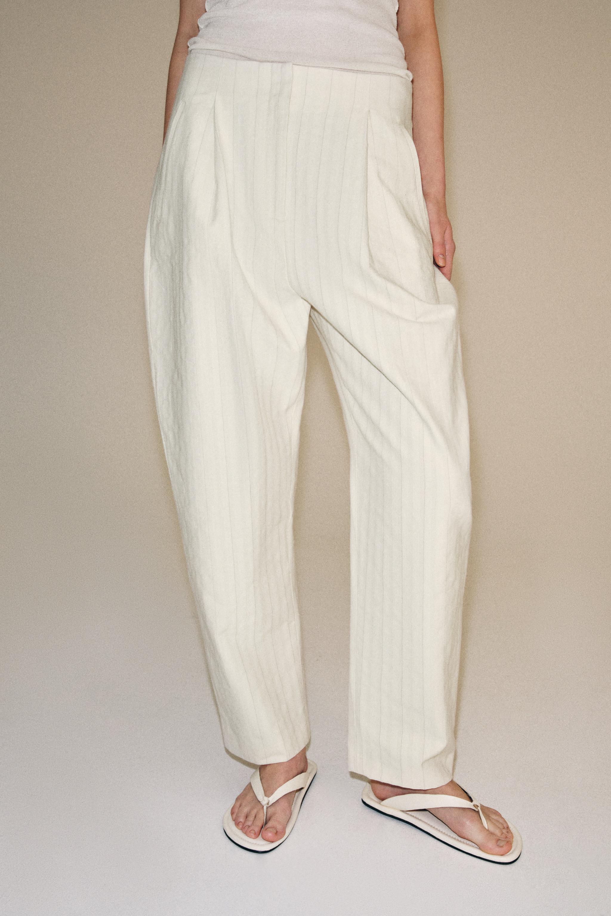 ZW COLLECTION STRIPED BARREL PANTS — Ecru