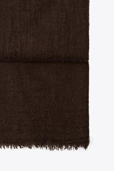 Zara RUSTIC WOOL BLEND SCARF - Brown