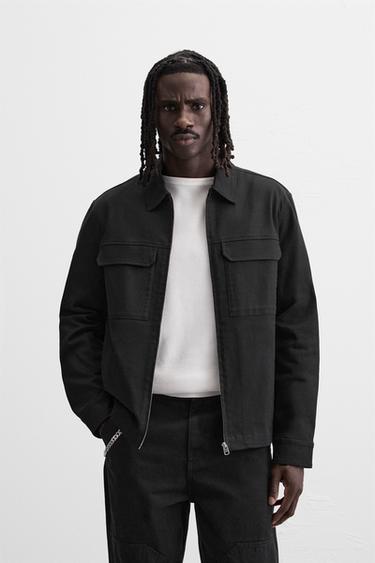 RELAXED FIT ZIP-UP OVERSHIRT - Black by Zara
