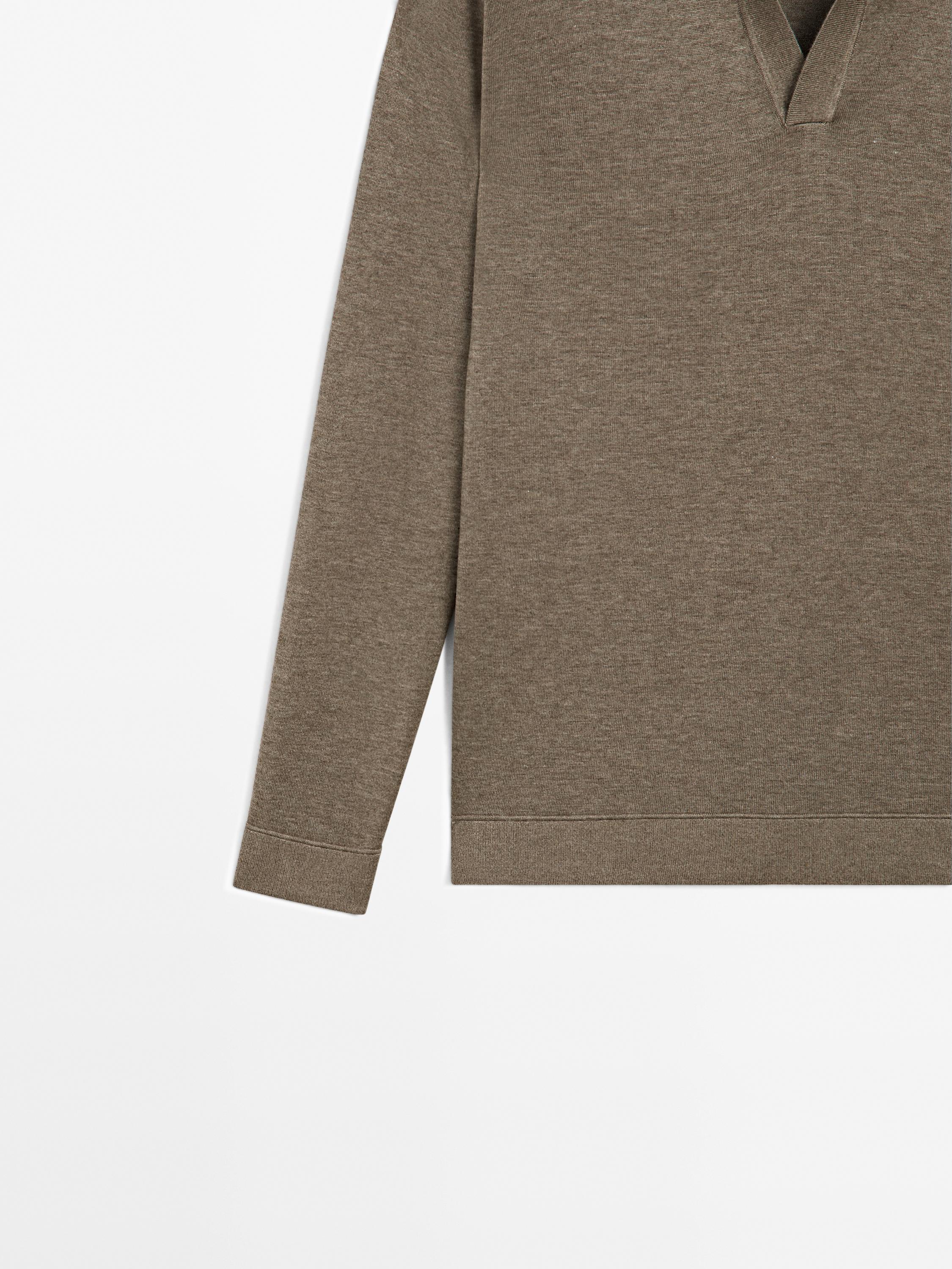 V-neck knit polo sweater