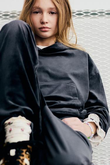 Zara HOODIE AND WIDE LEG VELOUR PANTS SET - Anthracite grey