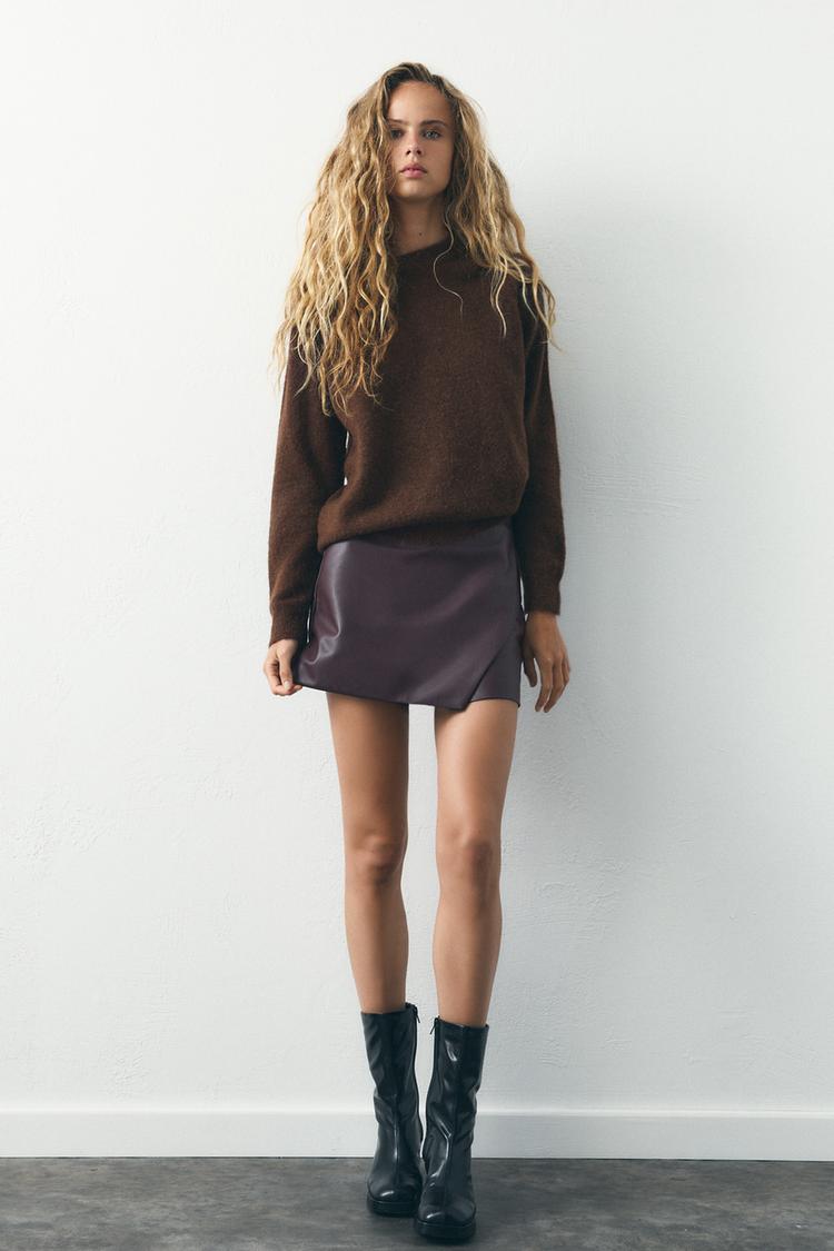 FALDA PANTALÓN EFECTO PIEL Burdeos ZARA Chile