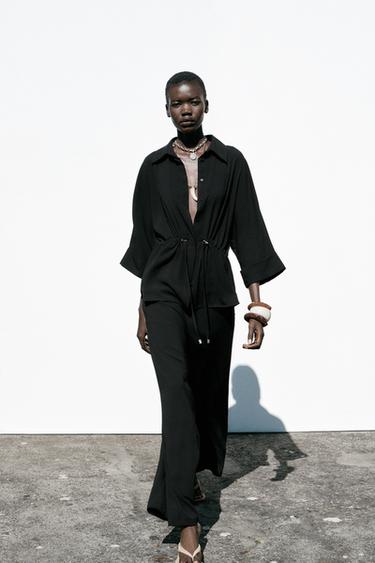 Zara CREPE WIDE LEG PANTS - Black - Image 0