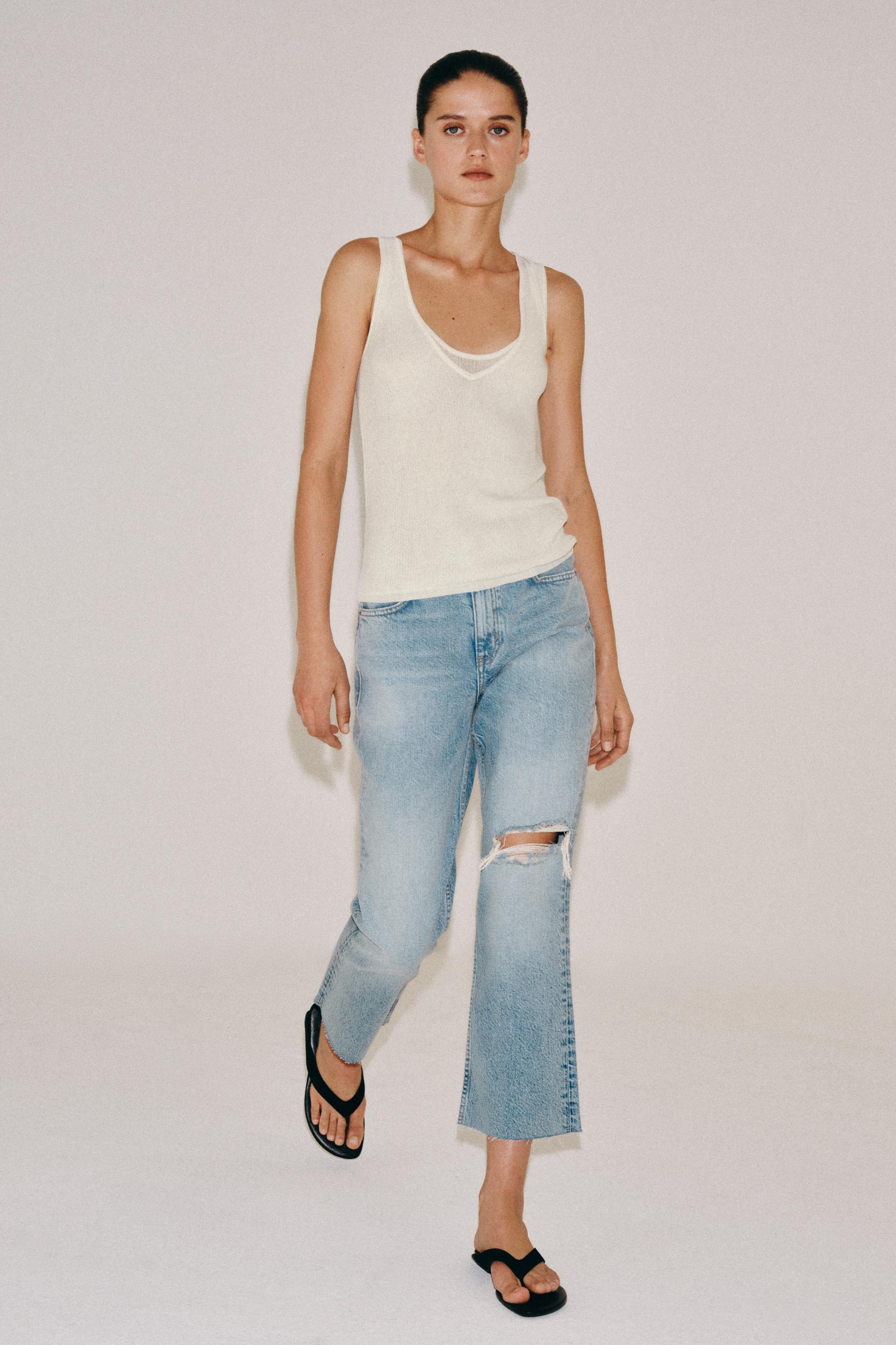 Zw Collection Relaxed Bootcut Mid-Waist Cropped Jeans