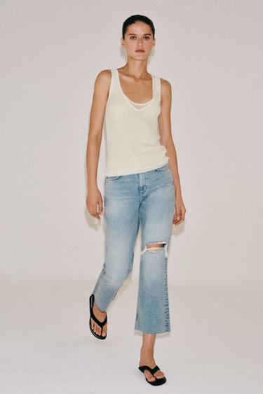 ZW COLLECTION RELAXED BOOTCUT MID-WAIST CROPPED JEANS - Light blue by Zara