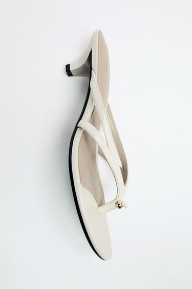 Zara LEATHER SANDALS WITH DETAIL - Off White