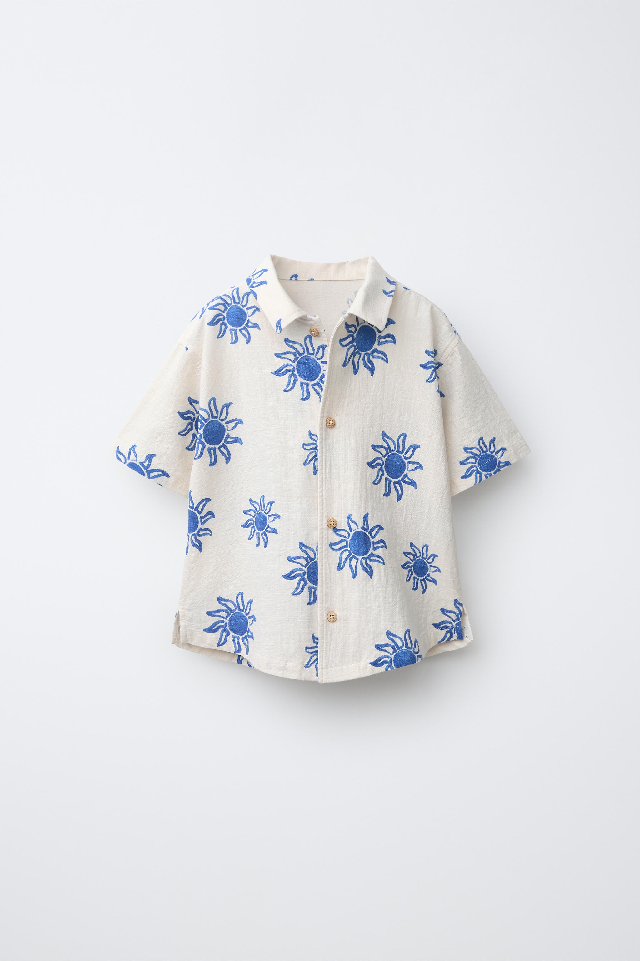 SUN PRINT SHIRT — Ecru / Blue