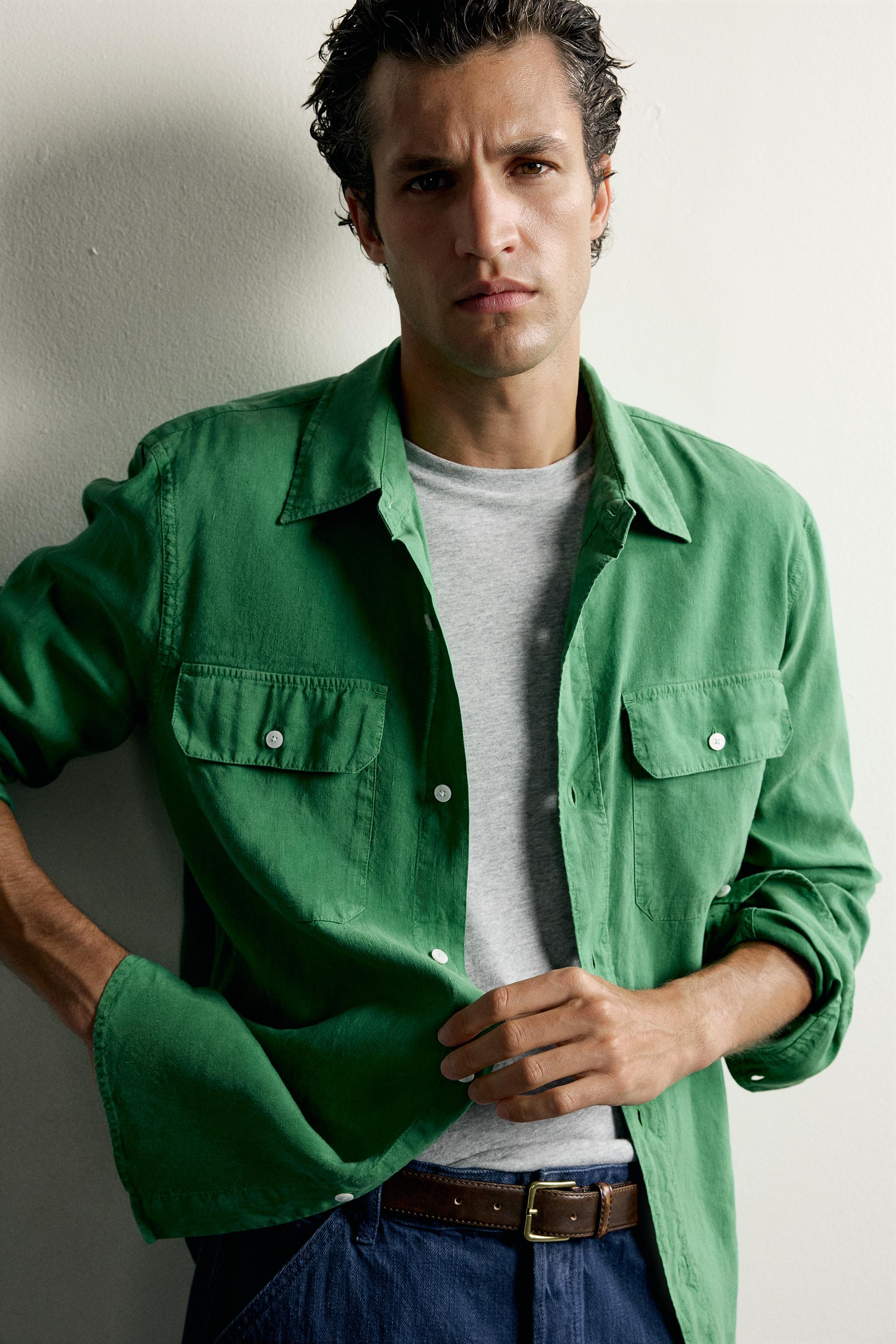 Мужские рубашки Zara LINEN-LYOCELL FLUID SHIRT — фото 5