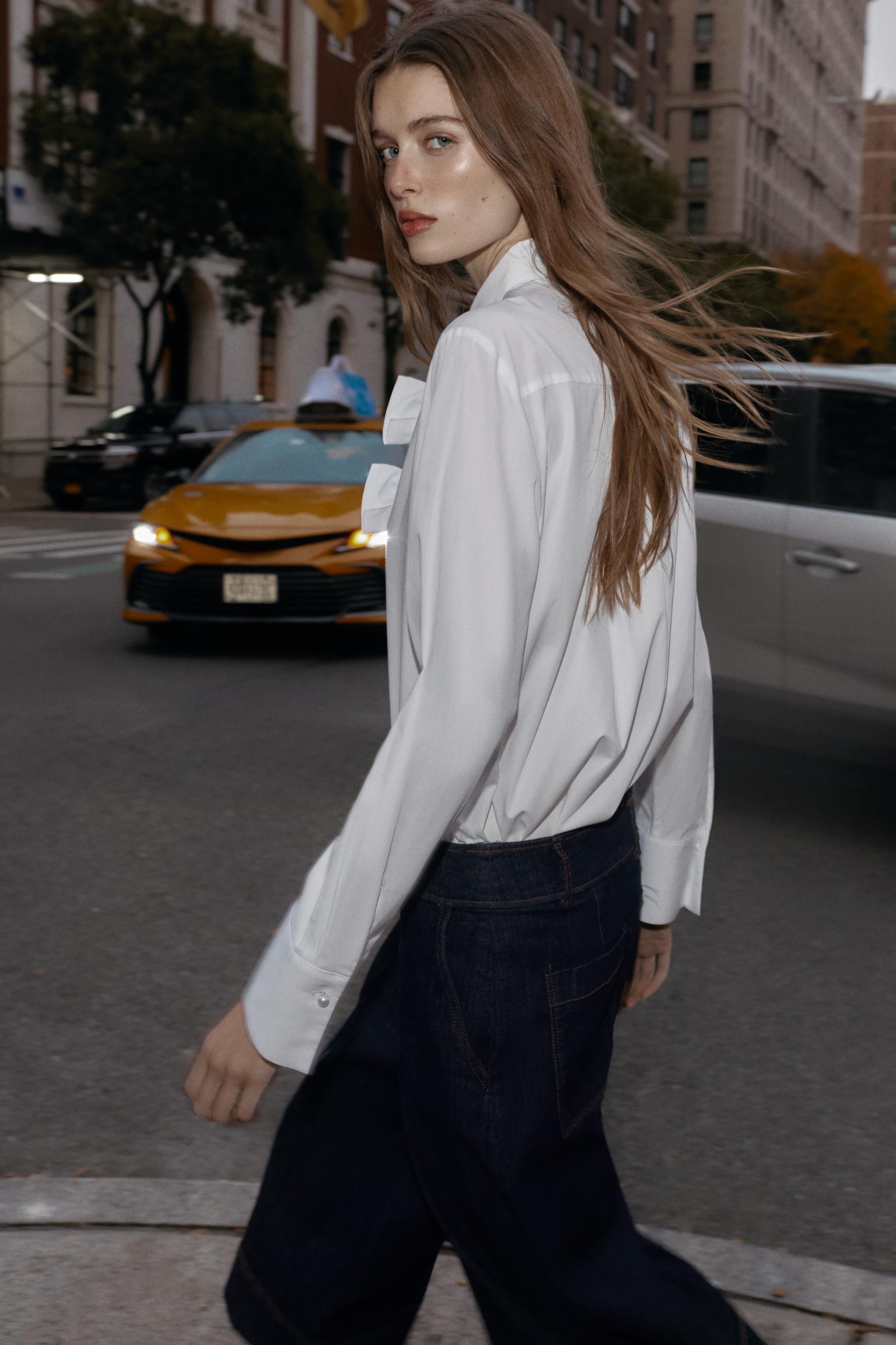 POPLIN SHIRT WITH TIES AND PEARLS - White | ZARA United States