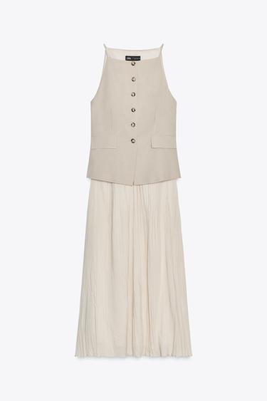 PLEATED SKIRT MIDI WAISTCOAT DRESS - Beige by Zara - Image 5