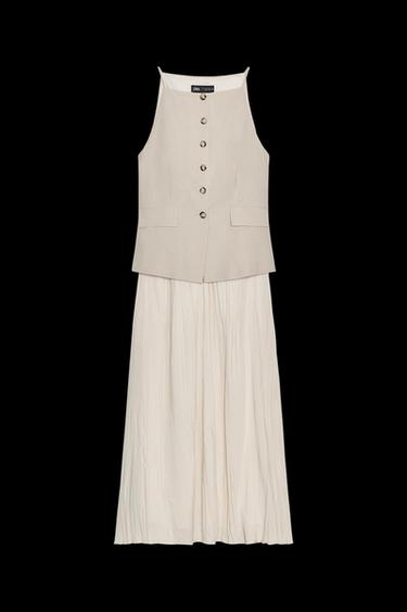 MIDIKLEID IN WESTENOPTIK MIT PLISSEEROCK - Beige von Zara