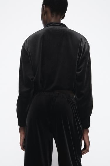 VELVET BOMBER JACKET - Black by Zara - Image 2