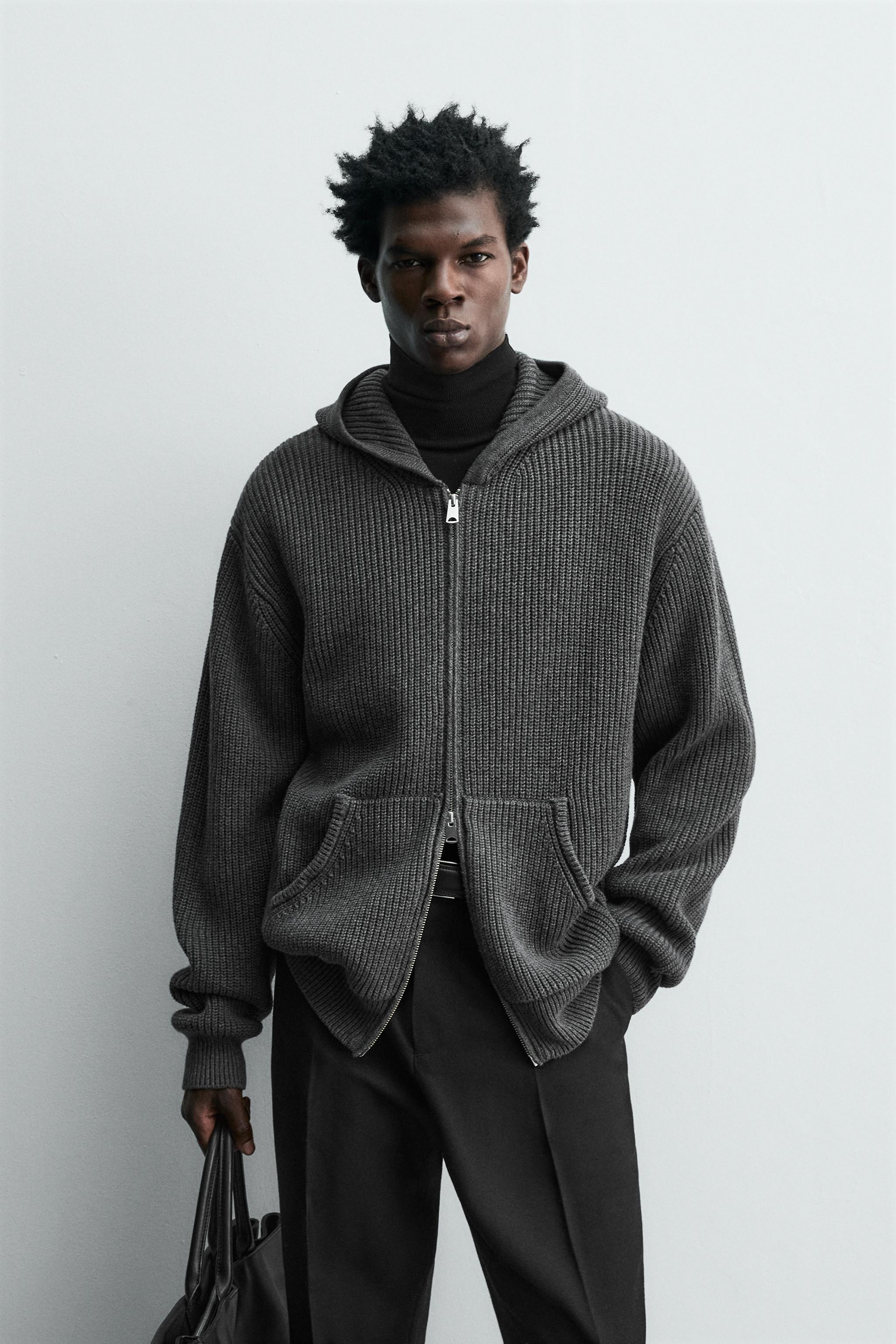 COTTON - WOOL PURL KNIT HOODIE CARDIGAN