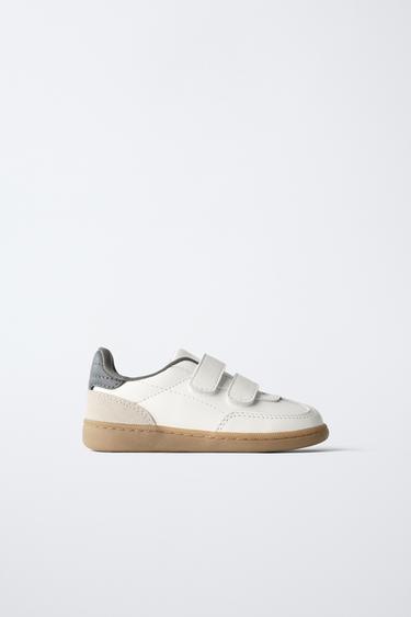 Zara LEATHER STRAP SNEAKERS - White