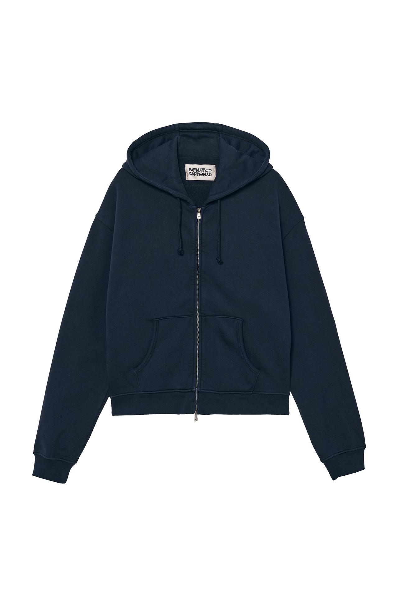 CROPPED FIT ZIPPER HOODIE SWEATSHIRT — Navy blue