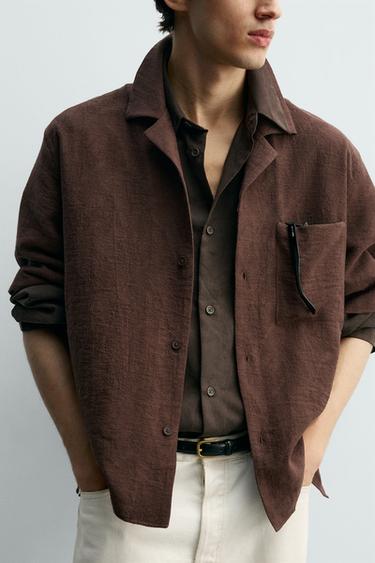 RELAXED FIT JACQUARD SHIRT - Brown by Zara - Image 4