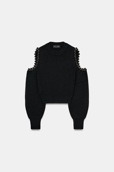 PULL EN MAILLE CUT OUT BOULES - Noir de Zara - Image 6