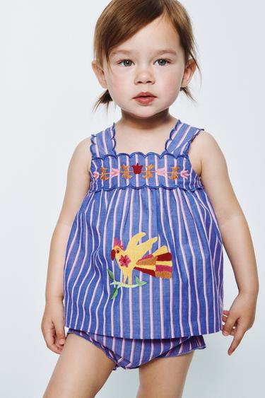 STRIPED AND EMBROIDERED BLOUSE AND BOTTOMS SET SISSEL EDELBO X ZARA KIDS - Bluish by Zara