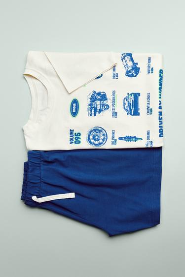 Zara AGES 6-14/ CAR PRINT PAJAMAS - Electric blue