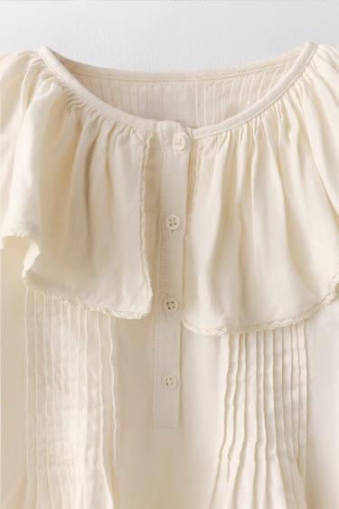 6-10 YEARS/ LINEN COTTON PLEATED LACE BLOUSE LIMITED EDITION - Ecru by Zara - Image 2