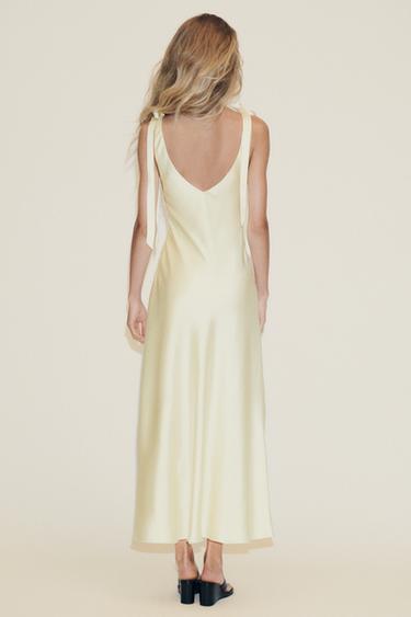 SATIN MIDI DRESS WITH BOWS - Light yellow by Zara - Image 4