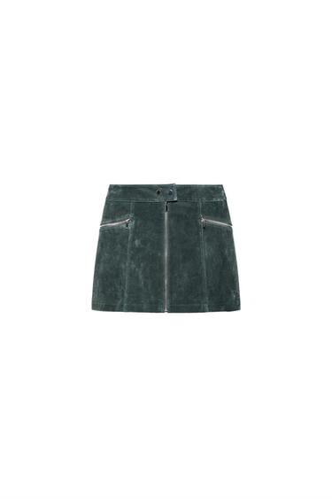 100% SUEDE LEATHER MINI SKIRT - Mid-green by Zara