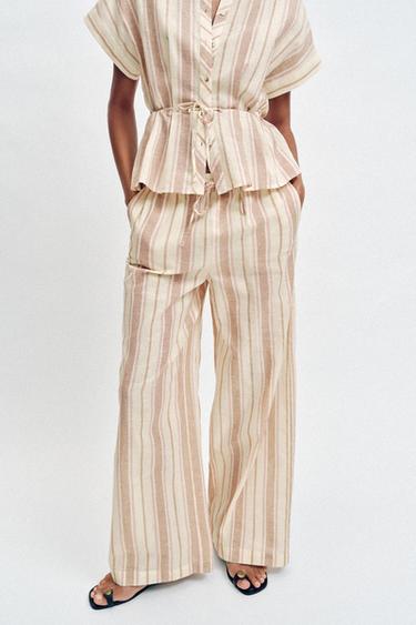 METALLIC THREAD STRIPED WIDE-LEG TROUSERS - Multicoloured by Zara