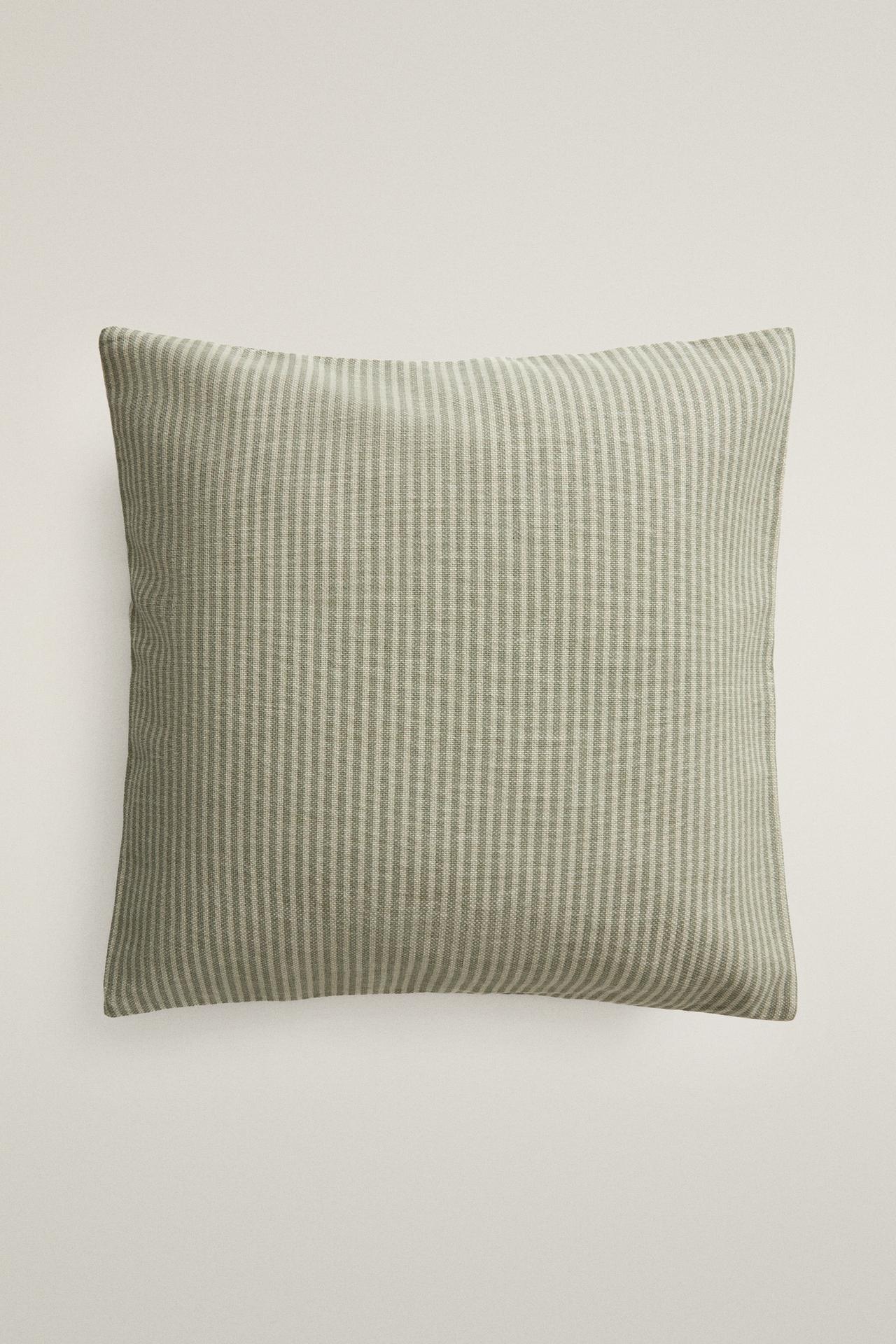 STRIPED COTTON THROW PILLOW COVER — Green