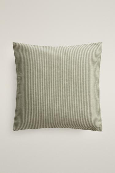 STRIPED COTTON THROW PILLOW COVER — Green 2